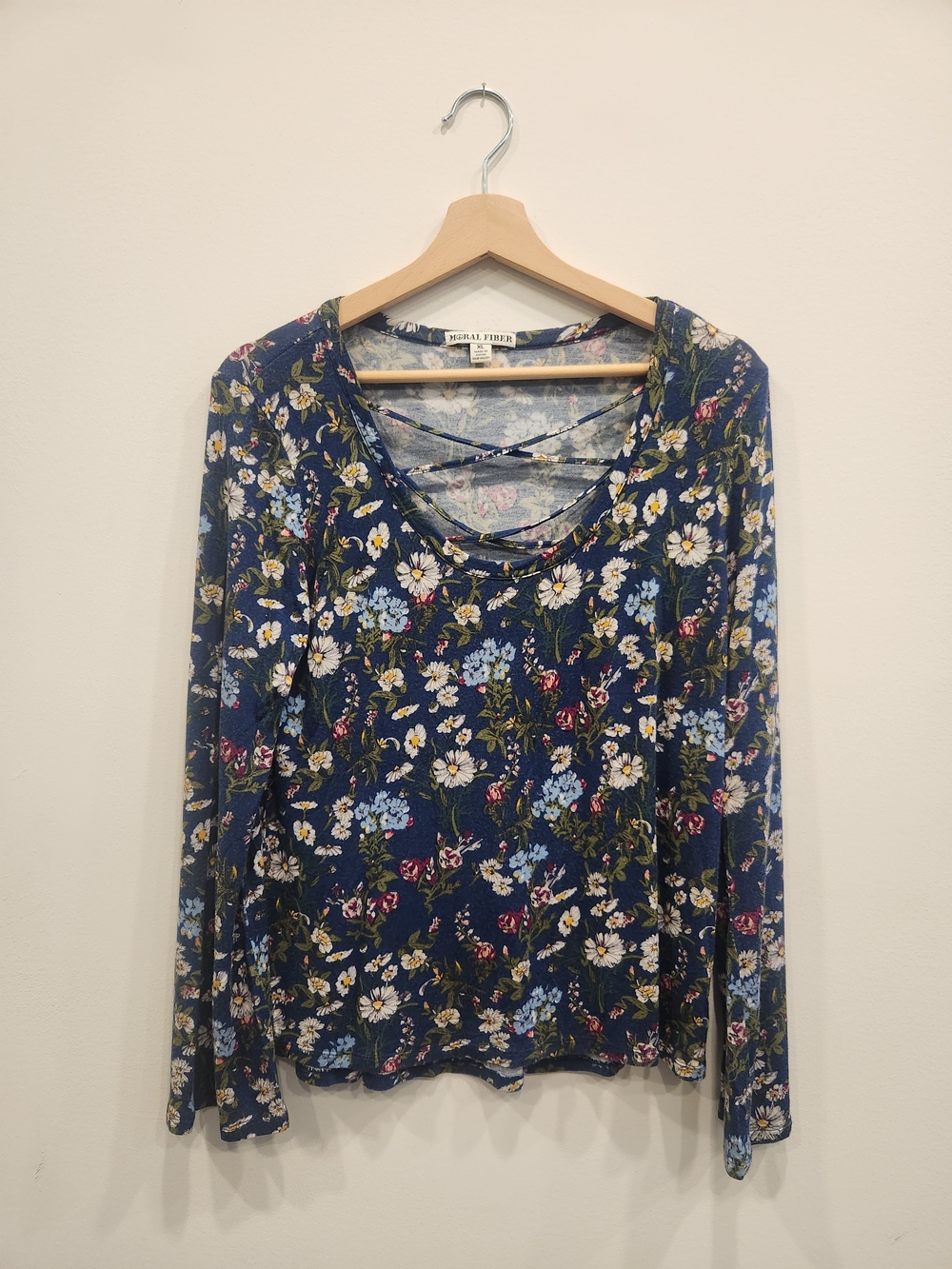 Moral Fiber Navy Floral Crisscross Scoop Neck Top